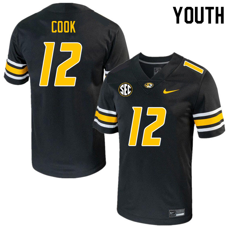 Youth #12 Brady Cook Missouri Tigers College 2023 Football Stitched Jerseys Sale-Black - Click Image to Close